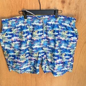 MICHAELS SWIMWEAR MEN'S FISH BLUE‎ SWIM TRUNK Size XXL